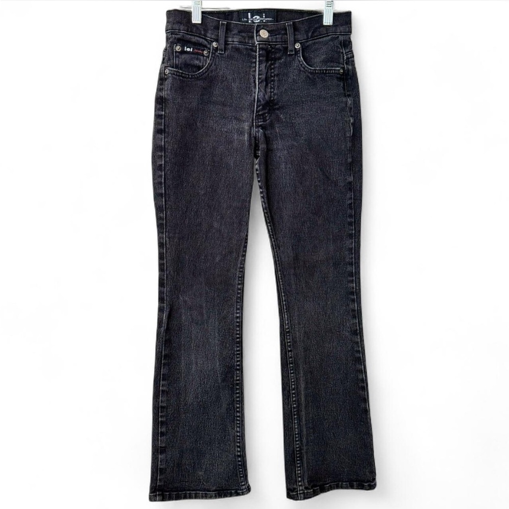 Sz 26 90’s/Y2K Vintage l.e.i. Hip Hugger Flared Stonewashed Black Jeans